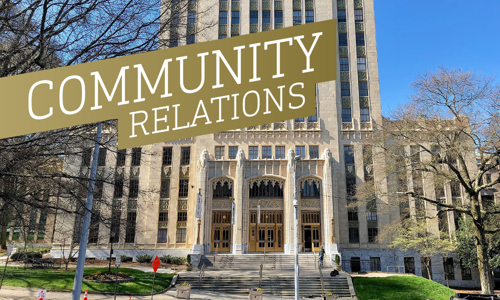 Community Relations graphic with Atlanta City Hall